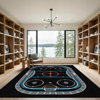 Modern Black Ice Hockey Rink Rug