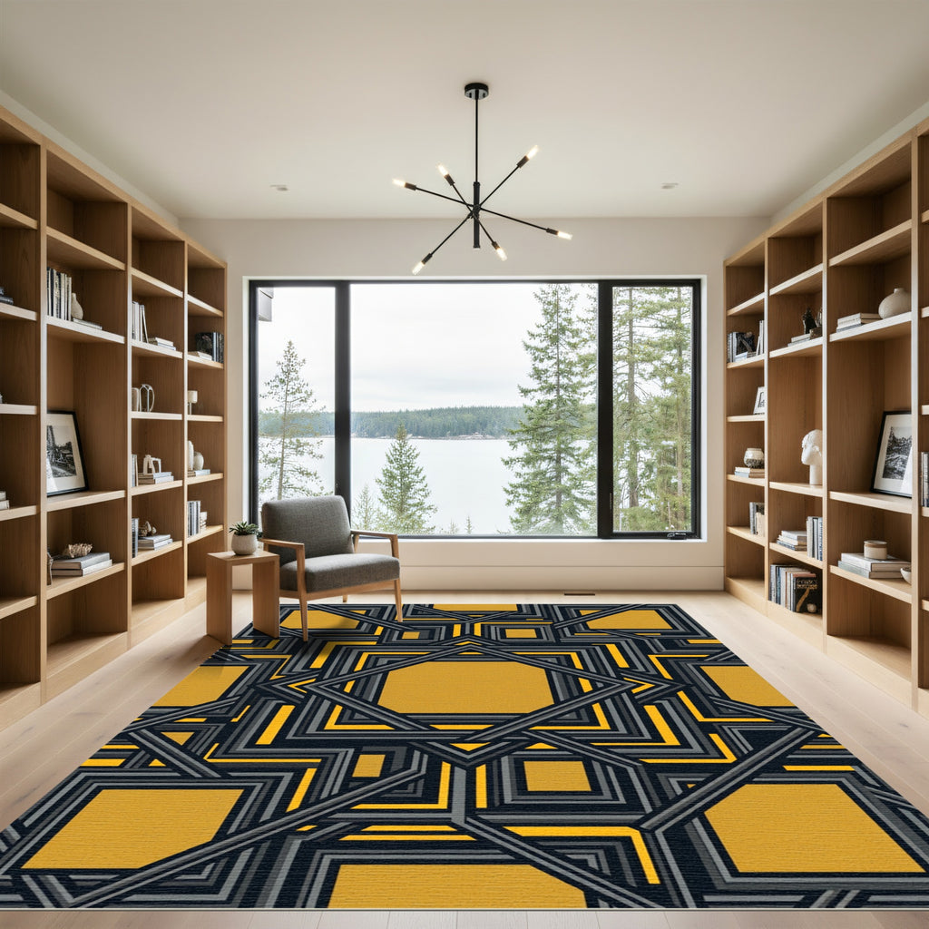 Geometric Ochre Interlocking Squares Rug