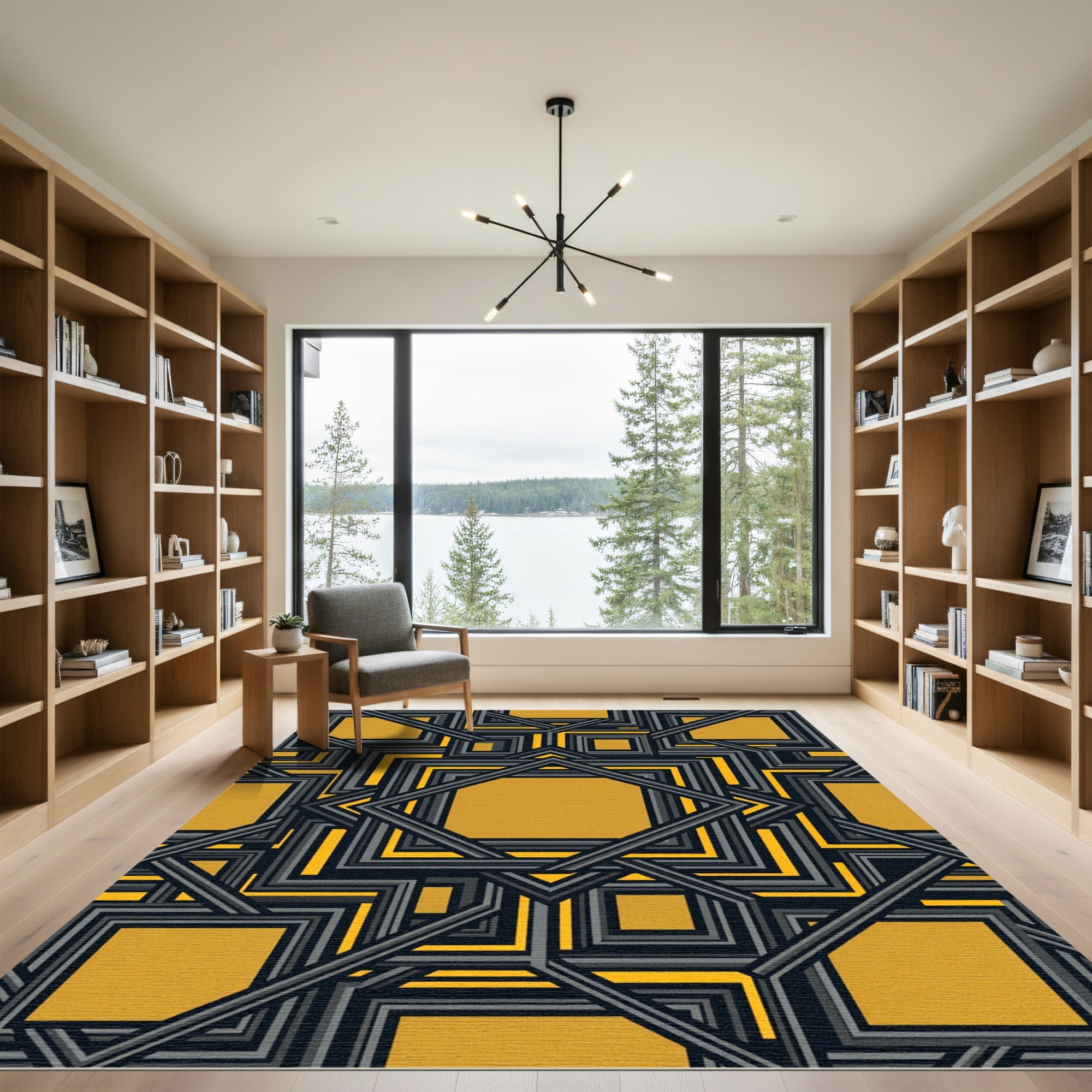 Geometric Ochre Interlocking Squares Rug