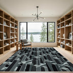 Monochromatic Downtown Skyscraper Cityscape Rug