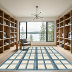 Geometric Blue Gridded Window Pane Rug