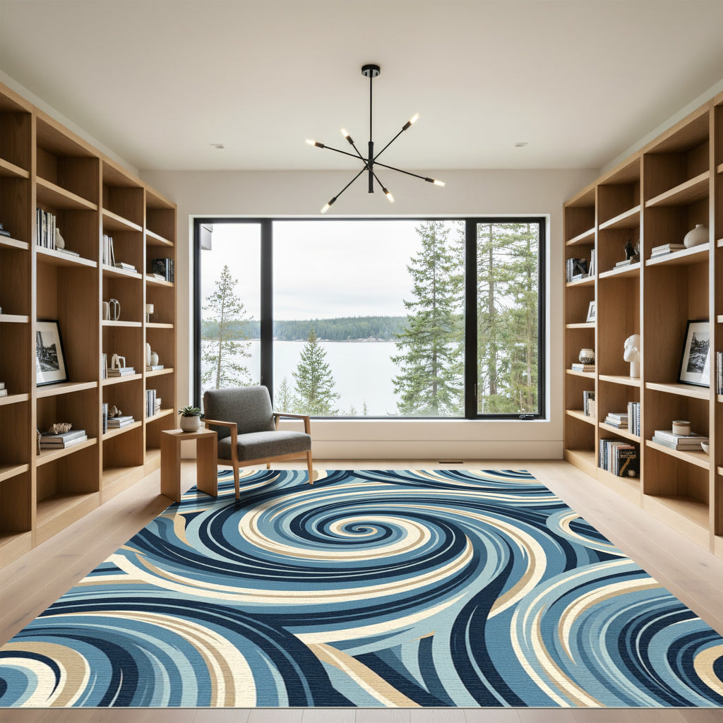Abstract Navy Sand Swirl Wave Rug