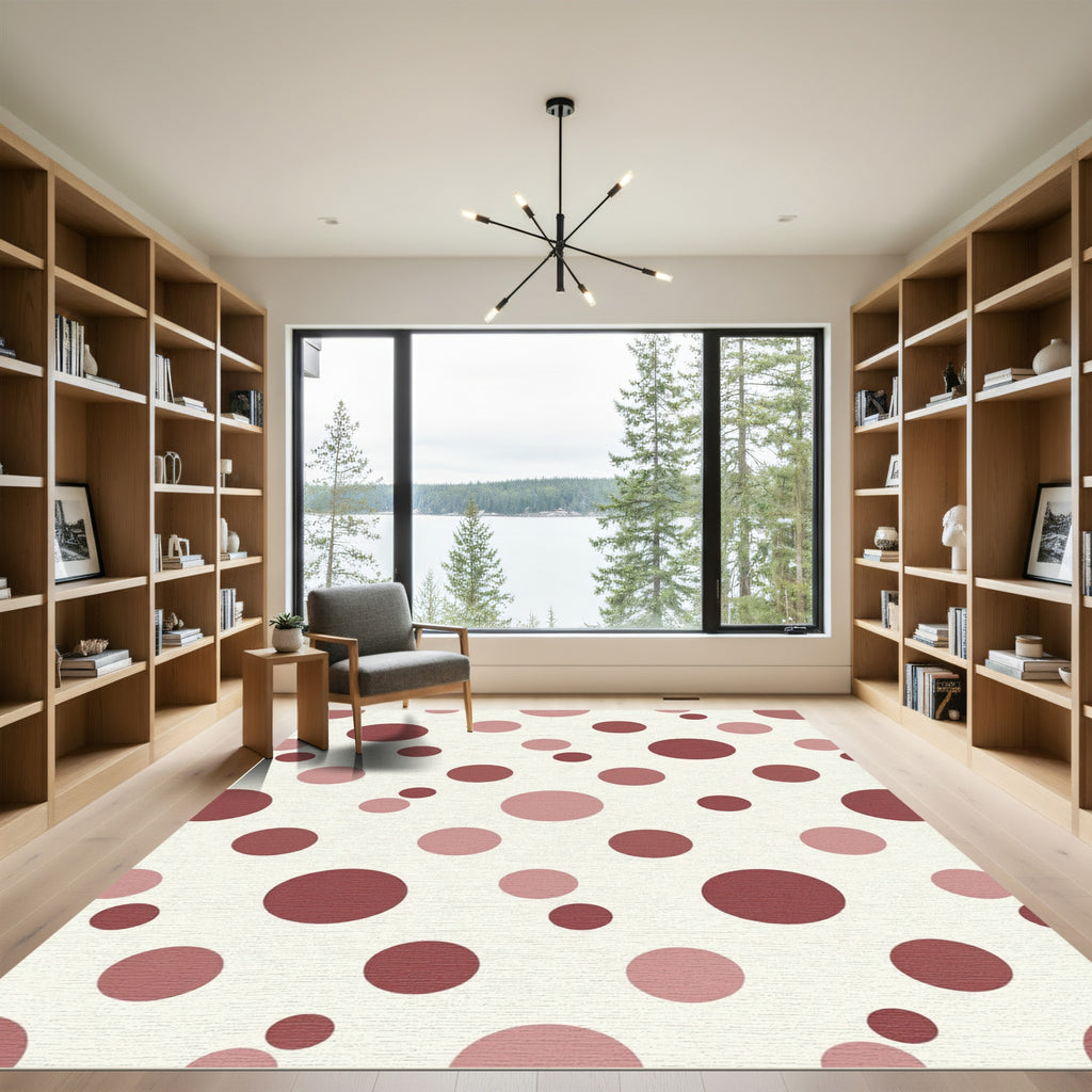 Modern Dusty Rose Red Polka Dots Rug