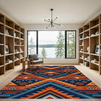 Geometric Southwestern Diamond Ochre Navy Rug