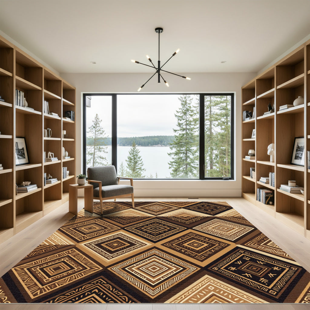 Earthy Geometric Diamond Rug