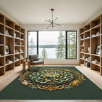 Elegant Olive Chrysanthemum Floral Medallion Rug