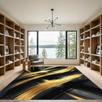 Black and Gold Abstract Brushstroke Rug