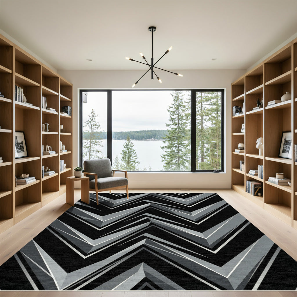 Modern Monochrome Angular Zigzag Arrow Rug