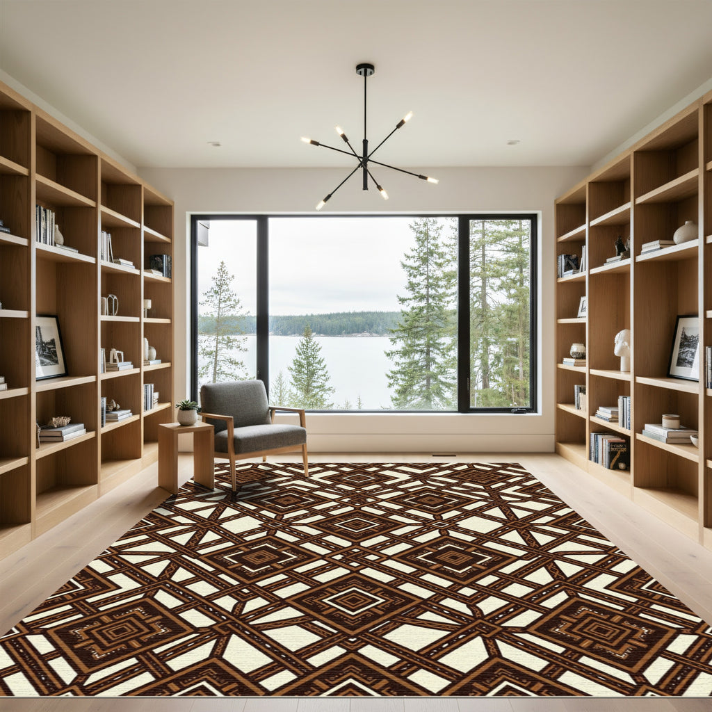 Chocolate Brown Geometric Diamond Lattice Rug