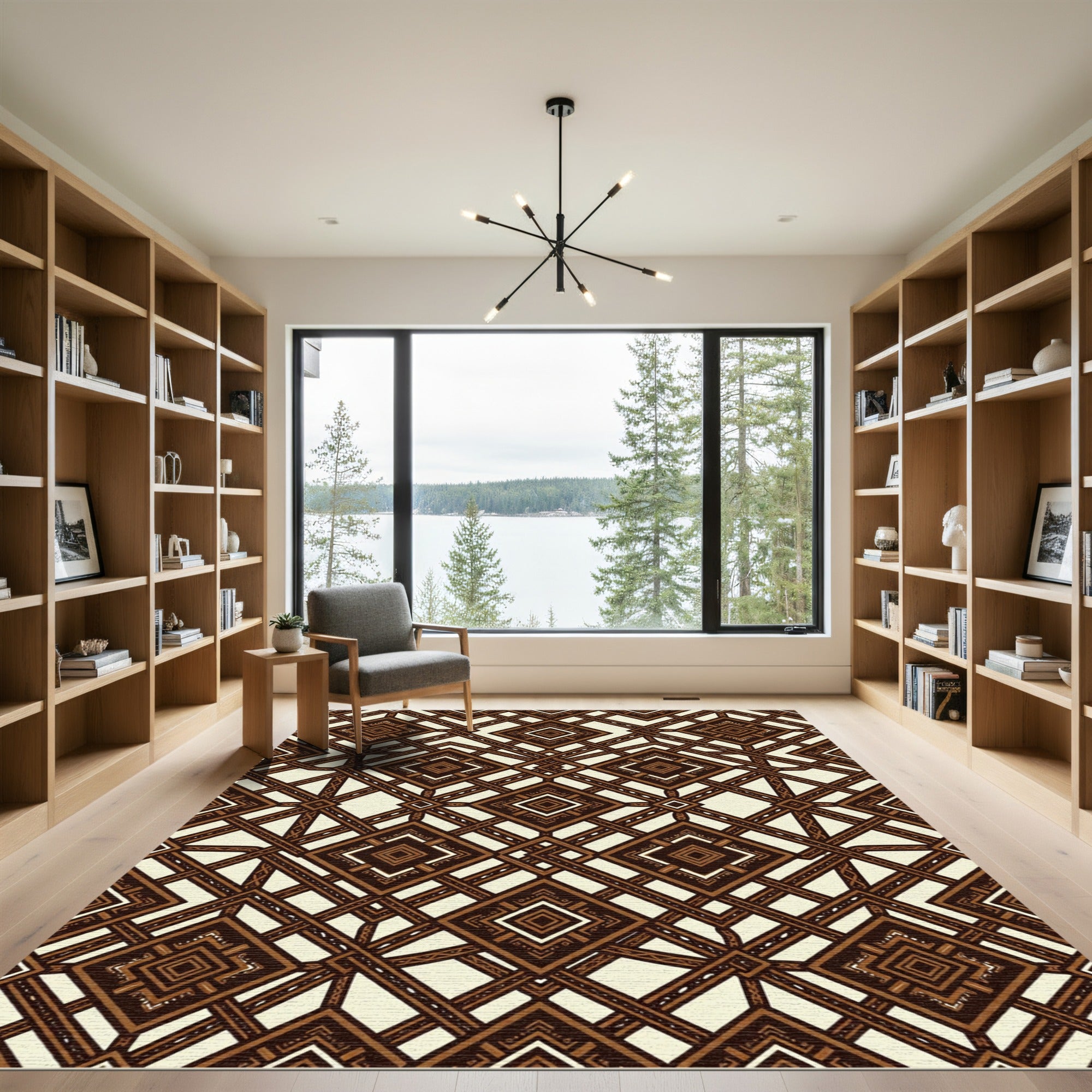 Chocolate Brown Geometric Diamond Lattice Rug