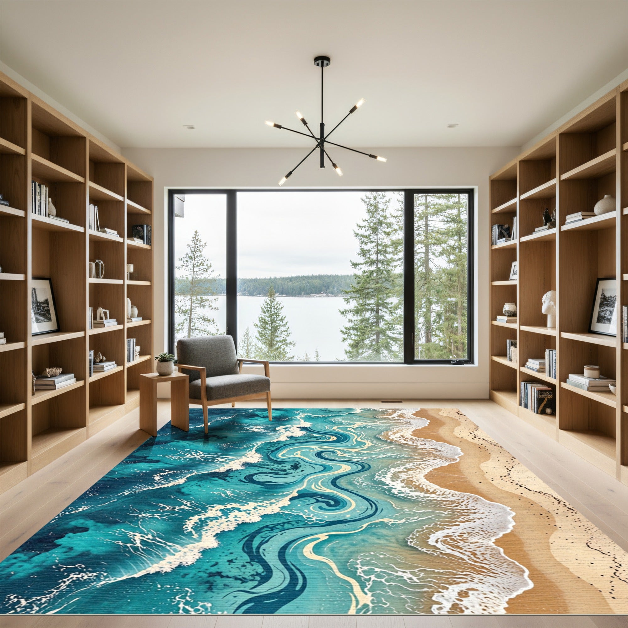 Ocean Wave Blue Cream Swirl Rug