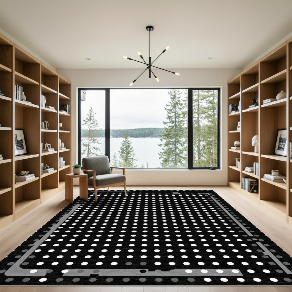 Modern Black White Dot Grid Rug
