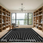 Modern Black White Dot Grid Rug