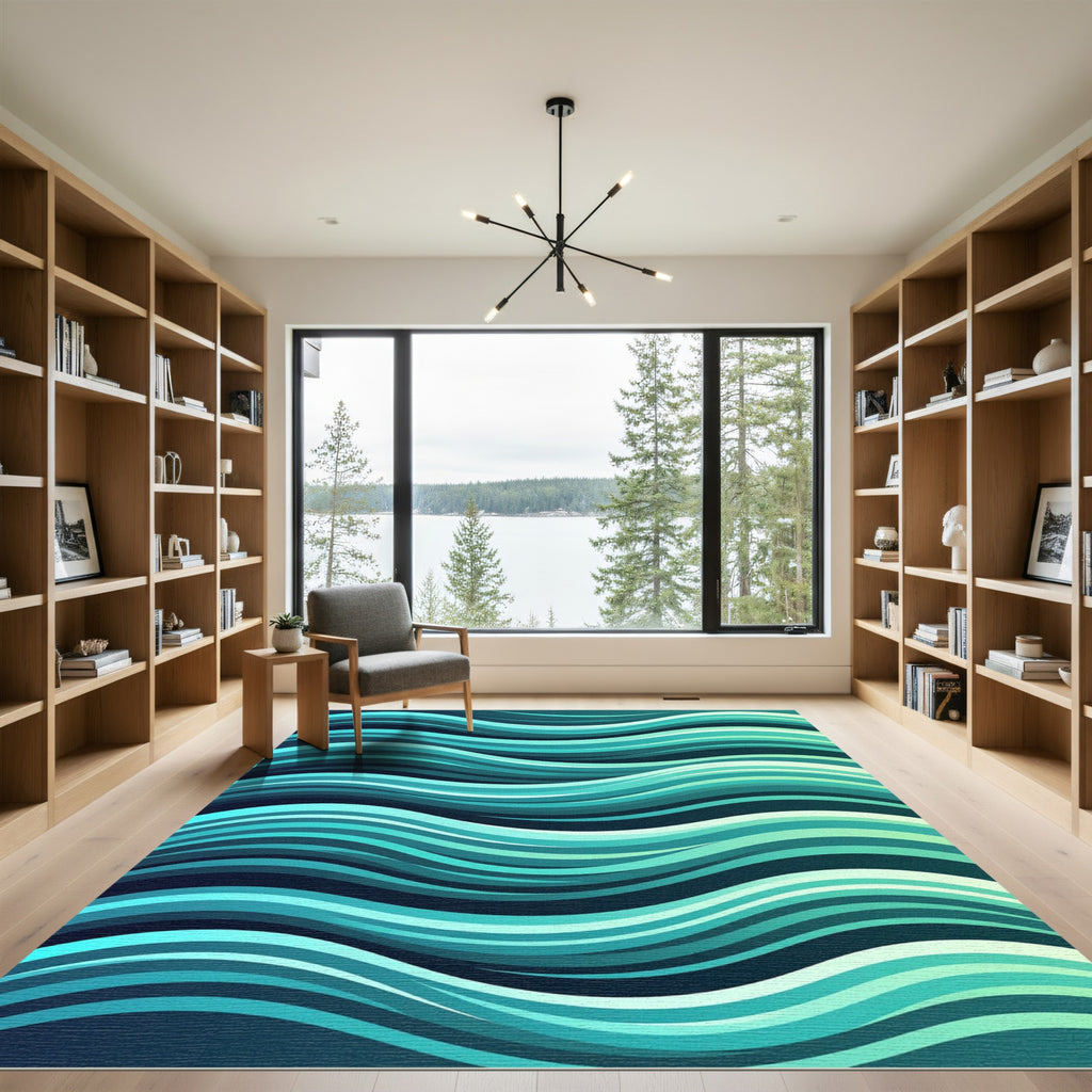 Abstract Teal Cyan Flowing Wave Rug