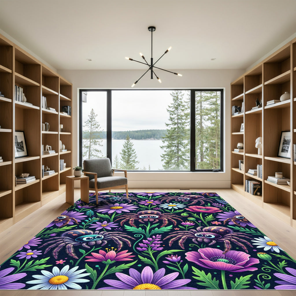 Charming Purple Floral Spider Garden Rug