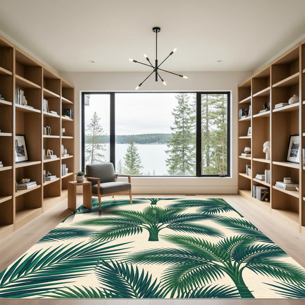 Emerald Green Palm Frond Pattern Rug
