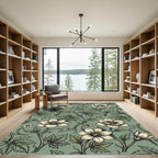 Vintage Sage Green Botanical Clematis Rug