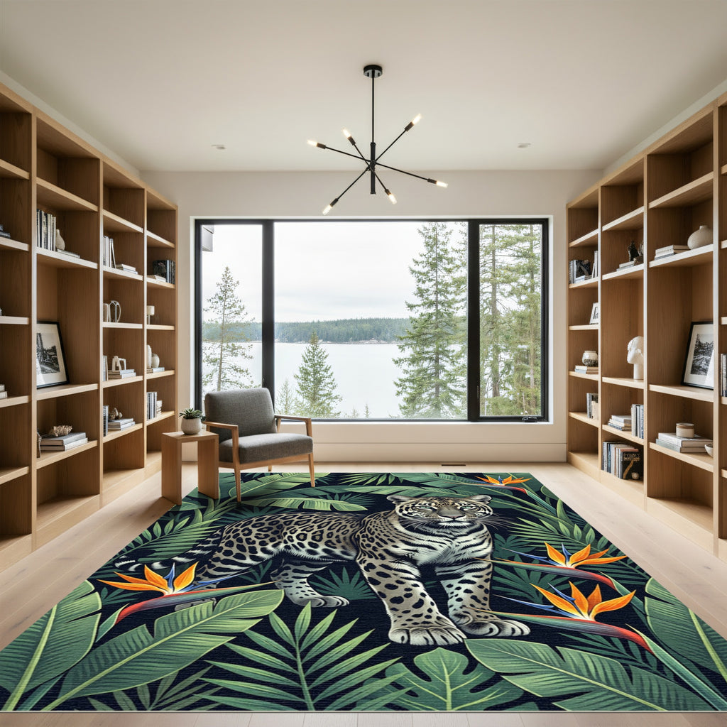 Jungle Leopard Bird of Paradise Bloom Rug