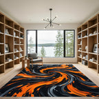 Black and Orange Abstract Swirl Rug