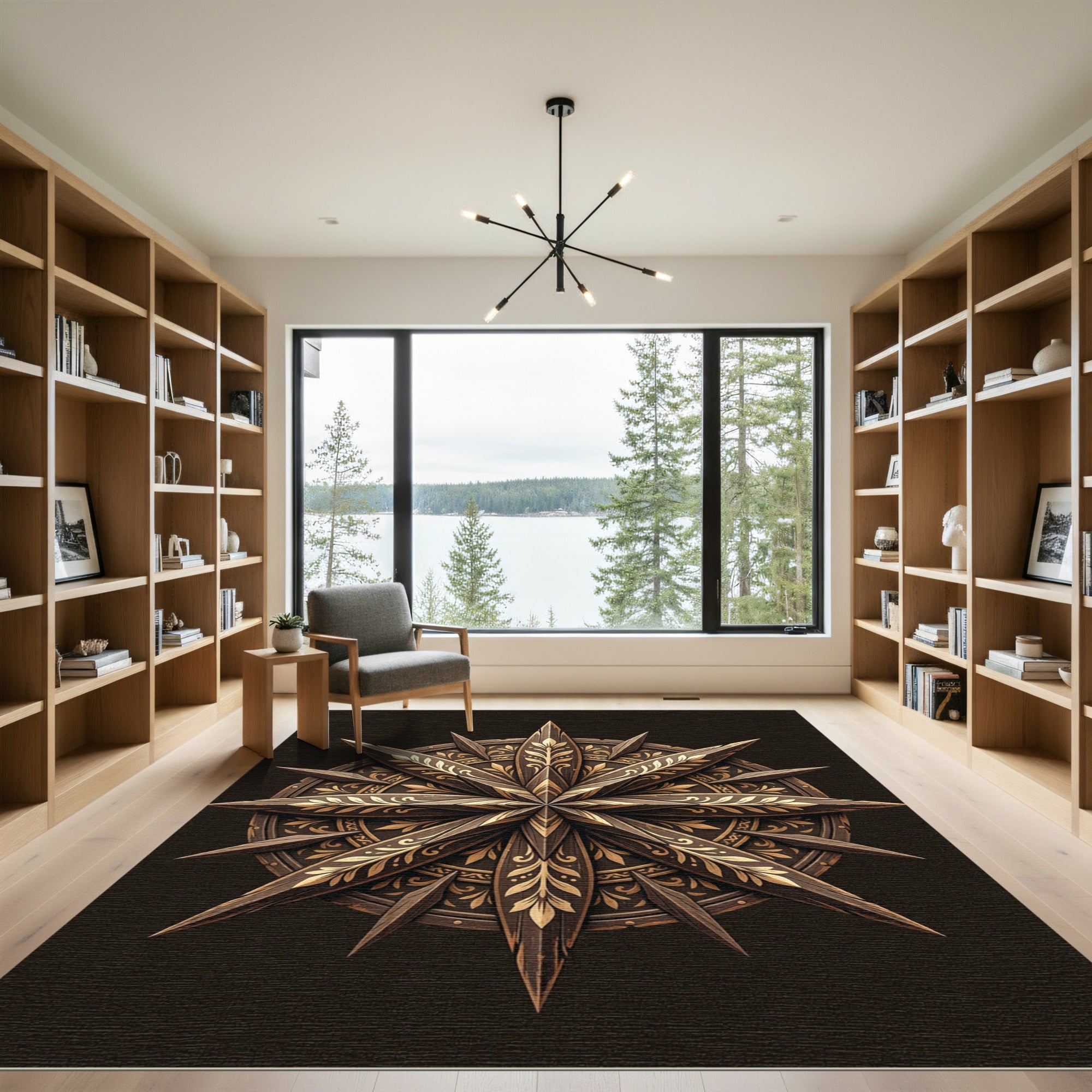 Gilded Ebony Star Compass Ornament Rug