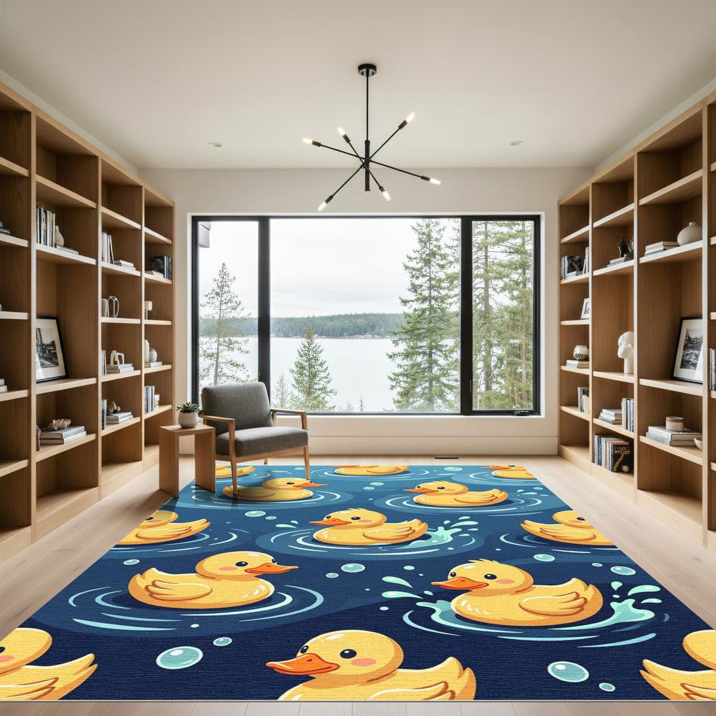Playful Yellow Rubber Duckling Aquatic Rug