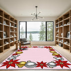 Red Poinsettia Gold Silver Ornaments Border Rug