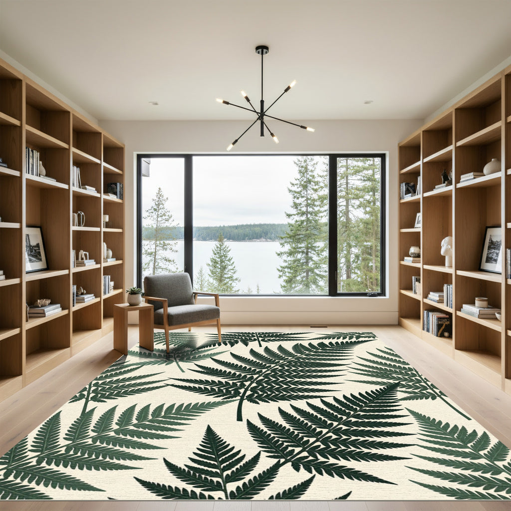 Deep Green Fern Forest Foliage Rug