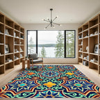 Ornate Indigo Geometric Floral Tile Rug