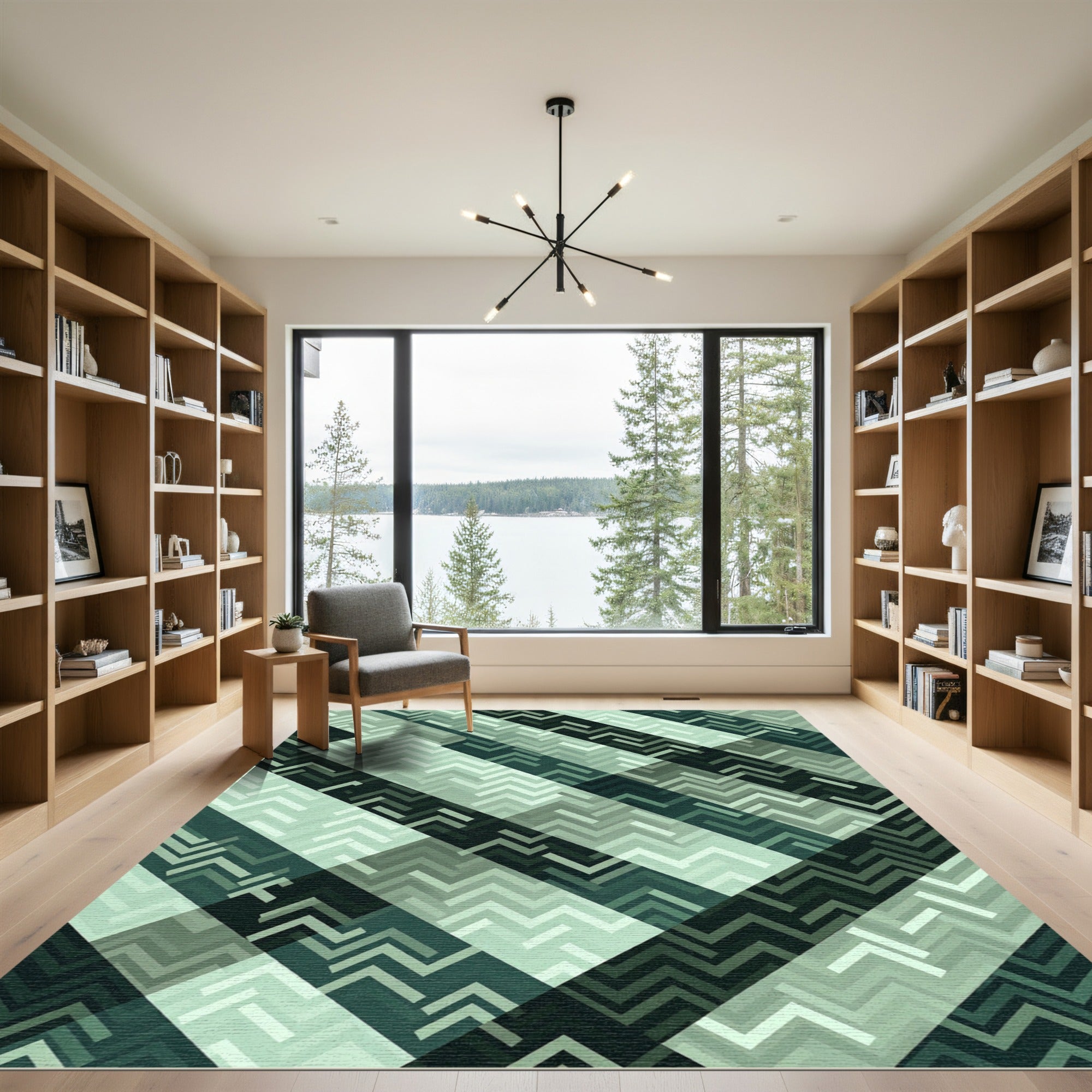 Gradient Teal Chevron Geometric Rug