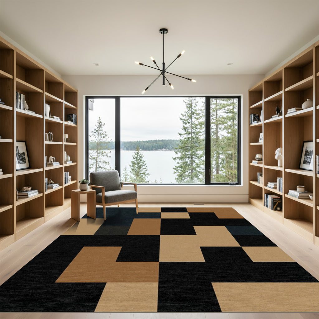 Modern Earthy Geometric Block Composition Rug