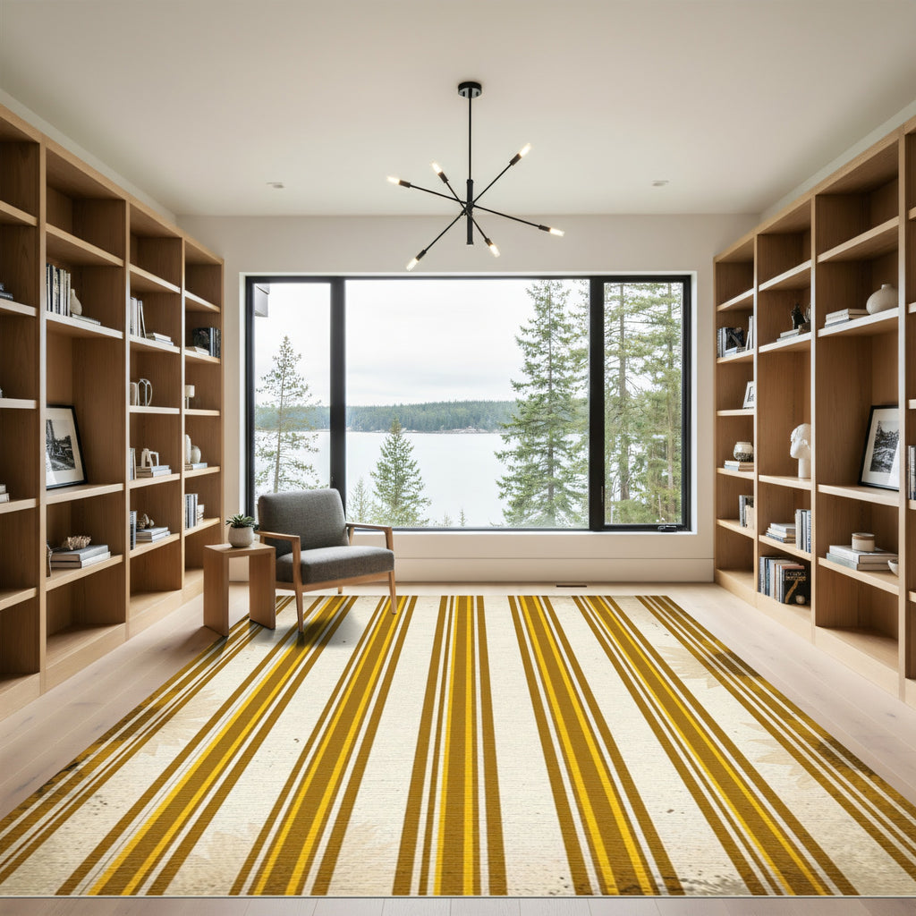 Golden Sunflower Vertical Stripe Overlay Rug