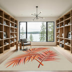 Vibrant Coral Palm Fronds Rug