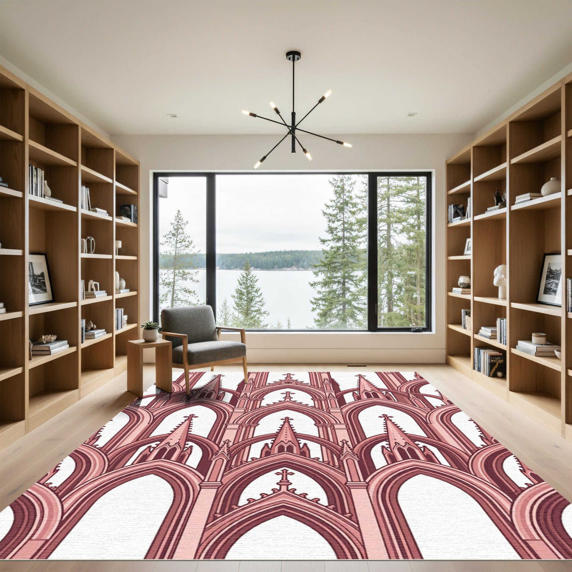Gothic Cathedral Arch Blush Pink Wallpaper Rug