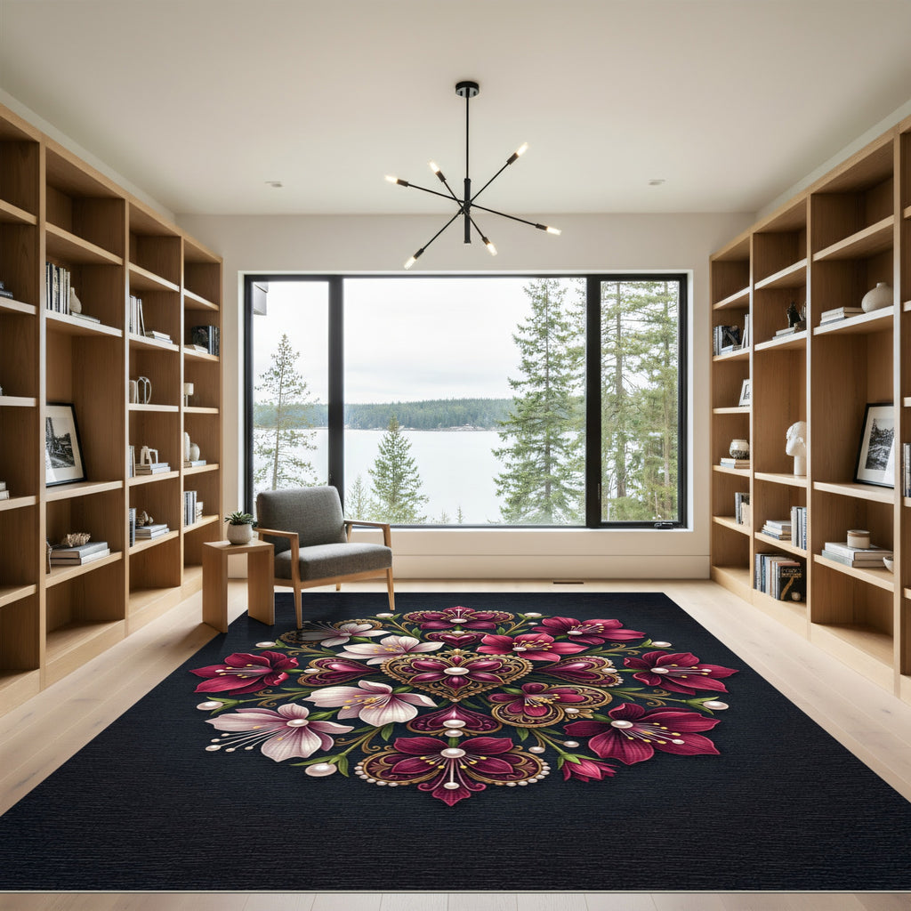 Rich Crimson Pearl Floral Medallion Rug