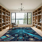 Neon Cyber Circuit Digital Tech Art Rug