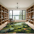 Serene Mountain Valley Forest Landscape Rug