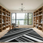 Monochrome Diagonal Striped Abstract Rug