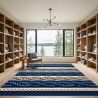 Navy and White Nautical Rope Border Rug