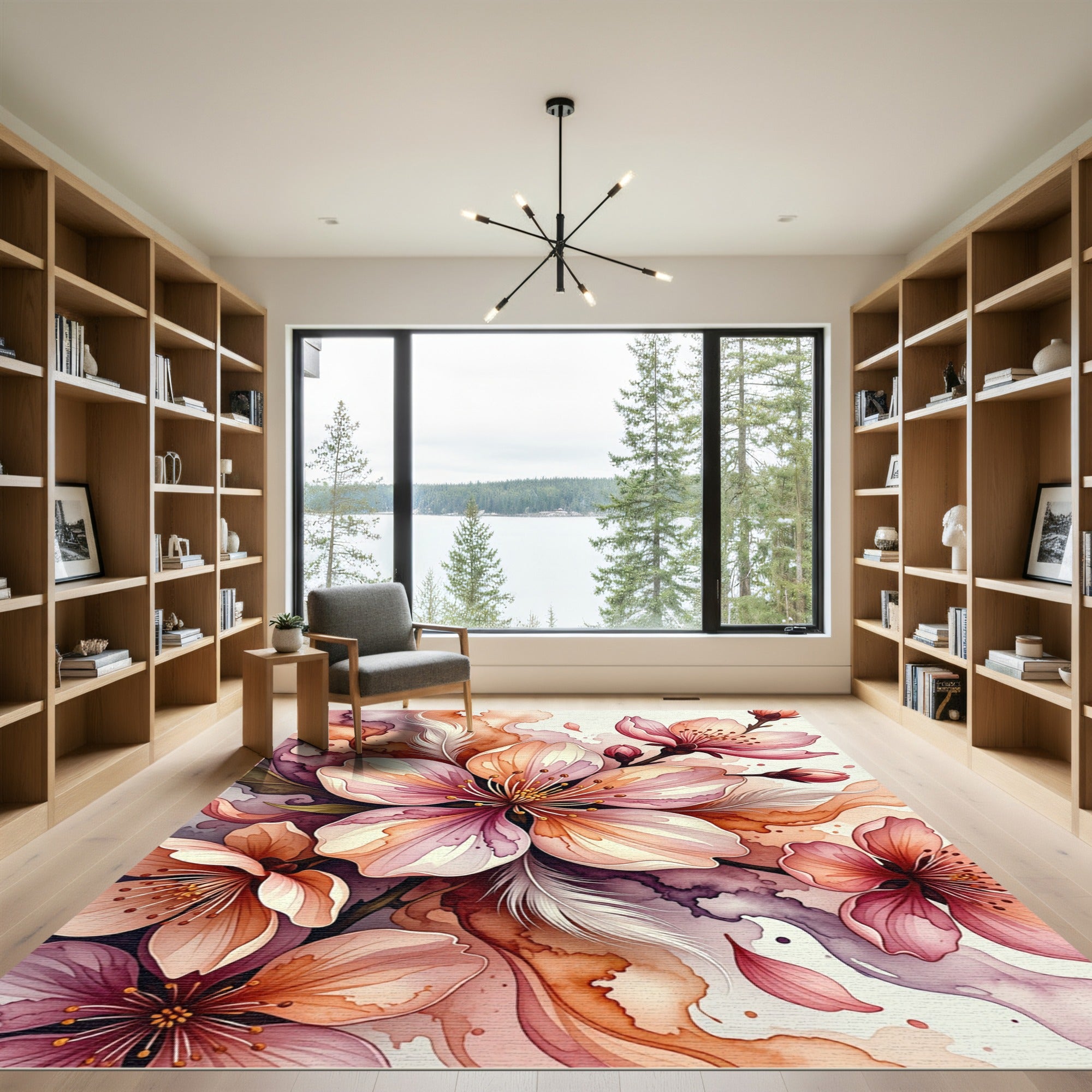 Watercolor Cherry Blossom Petal Whimsy Rug