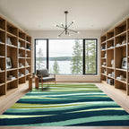 Abstract Teal Olive Wave Layers Rug