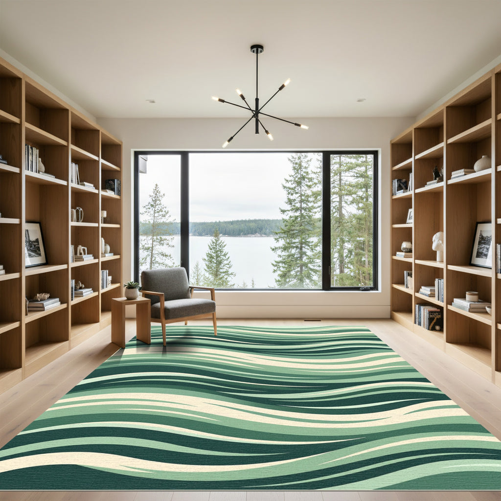 Verdant Flowing Abstract Waves Rug