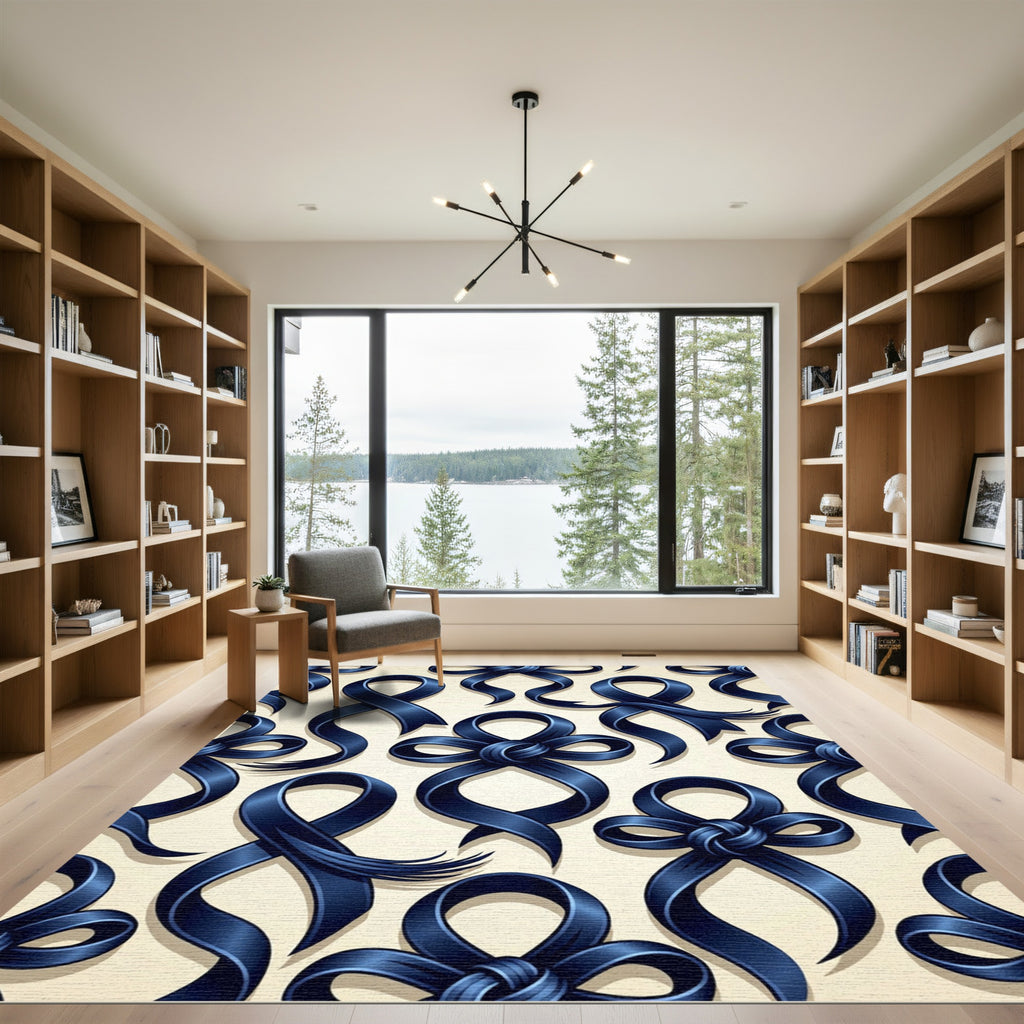 Navy Blue Silk Ribbon Bows Rug