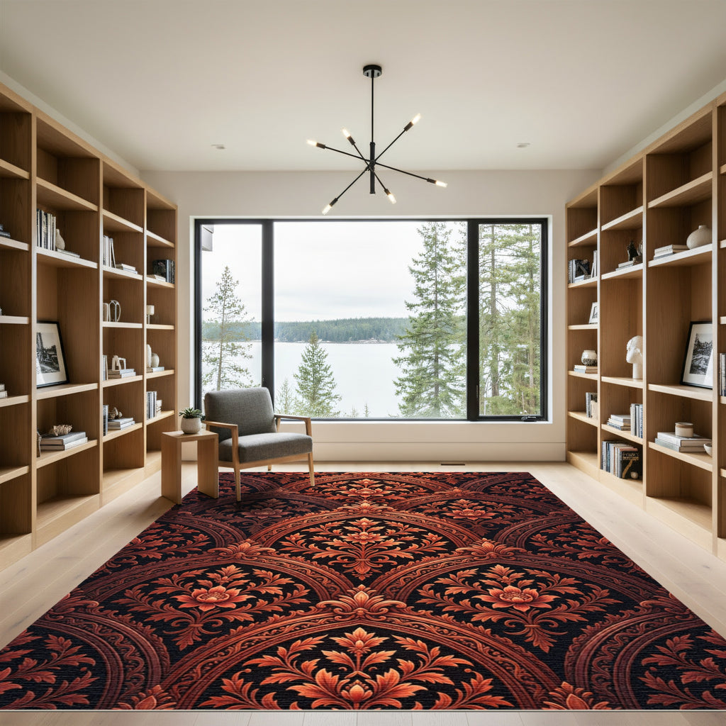 Ornate Copper Floral Arch Pattern Rug
