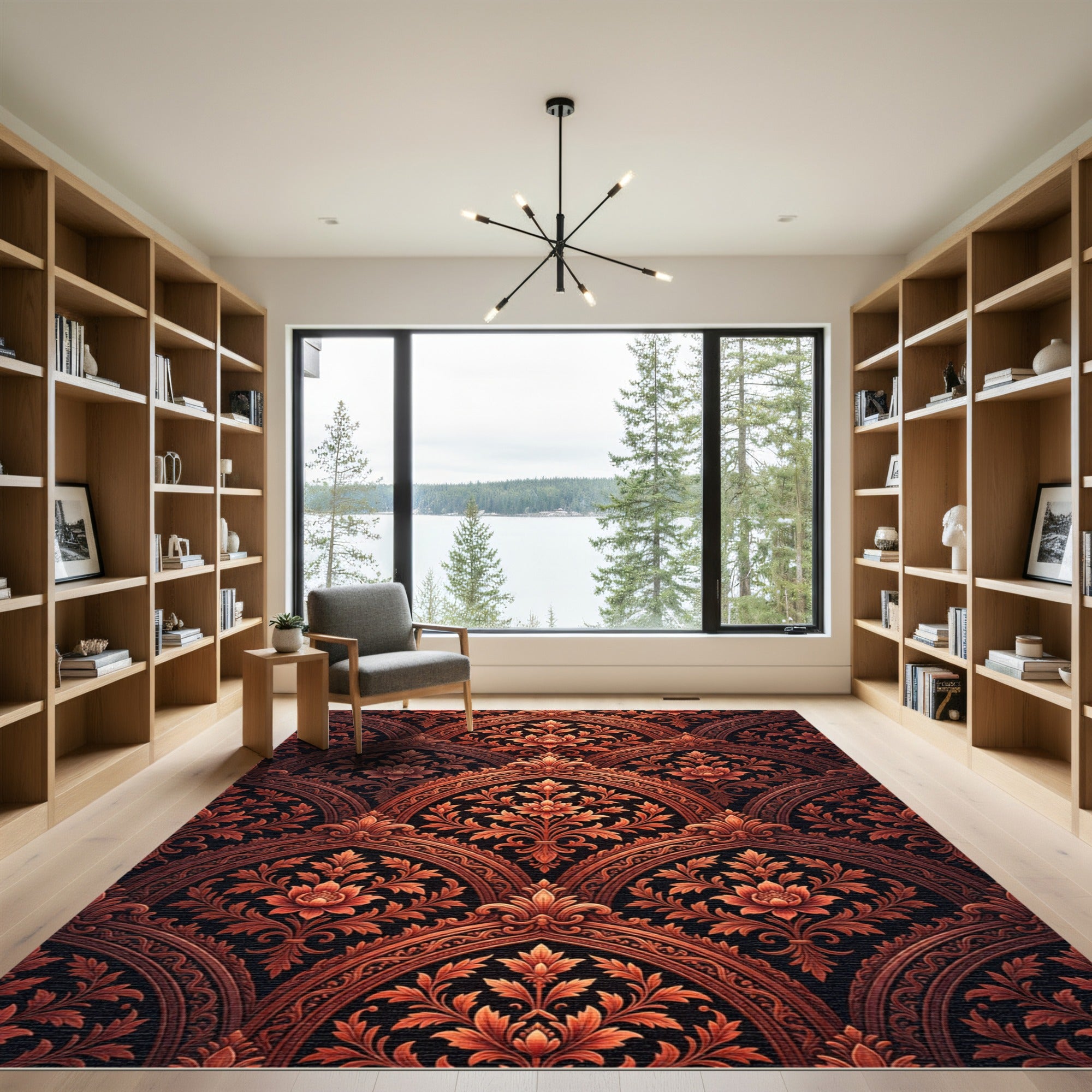 Ornate Copper Floral Arch Pattern Rug