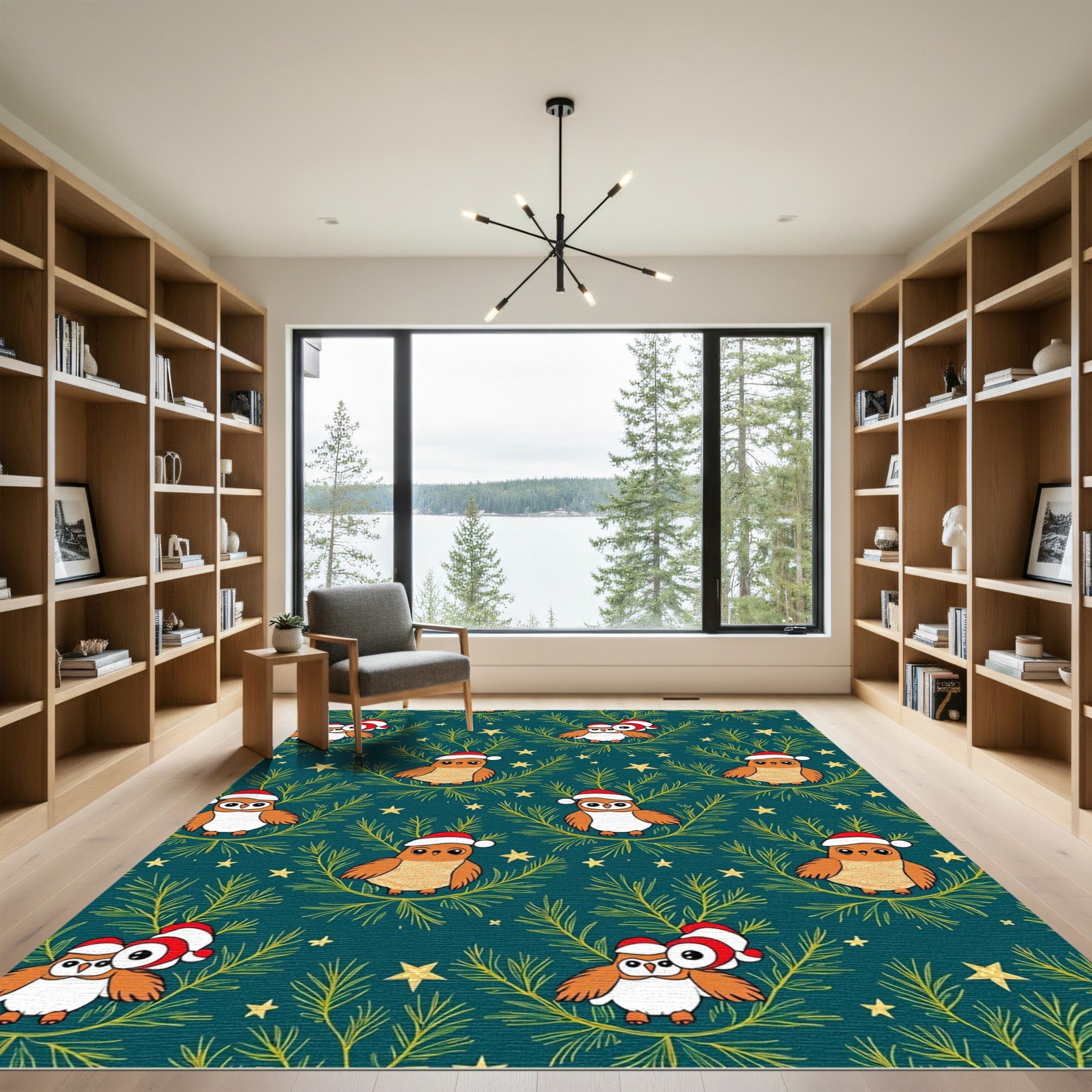 Festive Teal Owl Christmas Tree Garland Rug