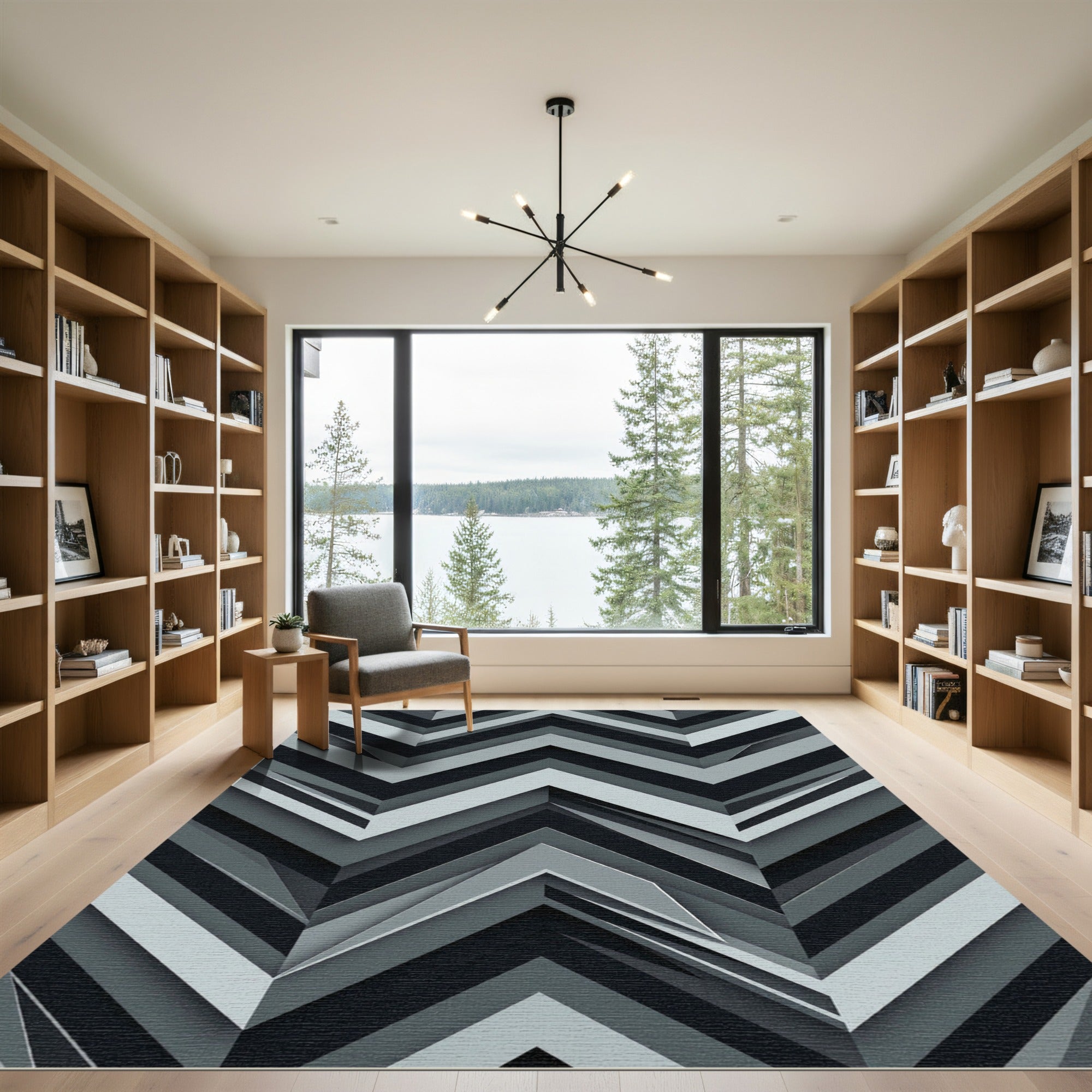 Monochromatic Gray Geometric Chevron Rug