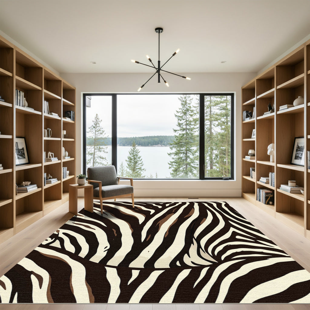 Cream Brown Animal Print Stripes Rug