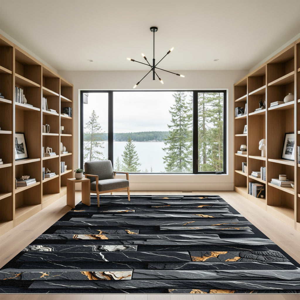 Black Graphite Stone Vein Stacked Rug