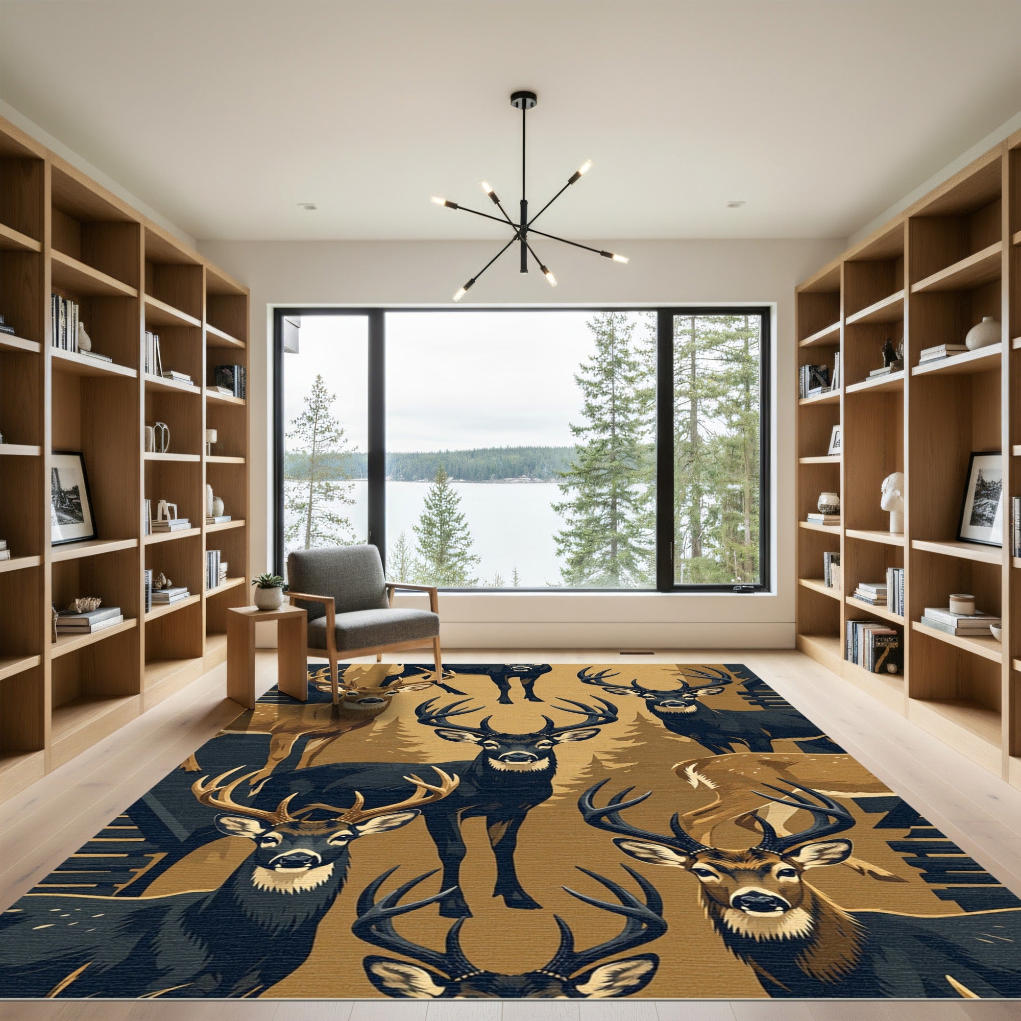 Modern Forest Deer Amber Woodland Rug