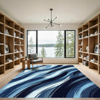 Deep Blue Brushstroke Ocean Waves Rug
